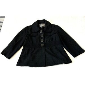 Mac & Jac Black Women's Eyelet 3/4 Sleeve Cropped Jacket Sz 6 Black Lined Button